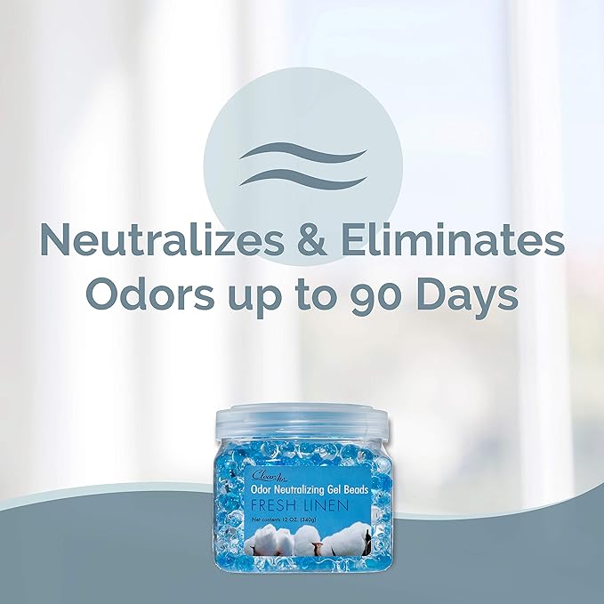 Clear Air Odor Eliminator Gel Beads - 12 oz, Pack of 2 - Air Freshener Made with Essential Oils - Eliminates Odors in Bathrooms, Cars, Boats, RVs & Pet Areas - Fresh Linen Scent