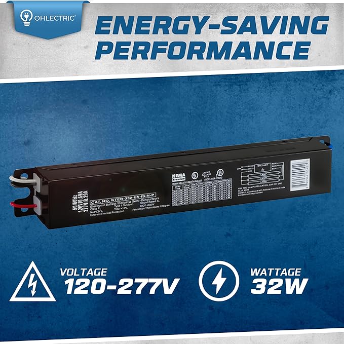 OHLECTRIC 2 Pack - Replacement for Keystone KTEB-332-UV-IS-N-P 3 Lamp T8 Electronic Fluorescent Ballast with Normal Light Output | 120-277V Input with Instant Start Operation | 0.88 Ballast Factor