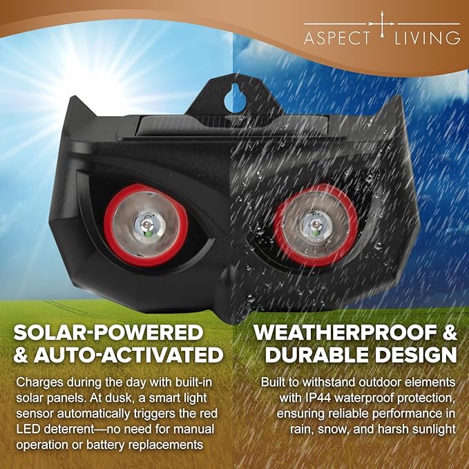 2 Pack Solar Animal Repellent for Coyote, Fox, Raccoon Waterproof Nocturnal Deterrent Lights with Red Flashing LEDs Outdoor Skunk Deterrent