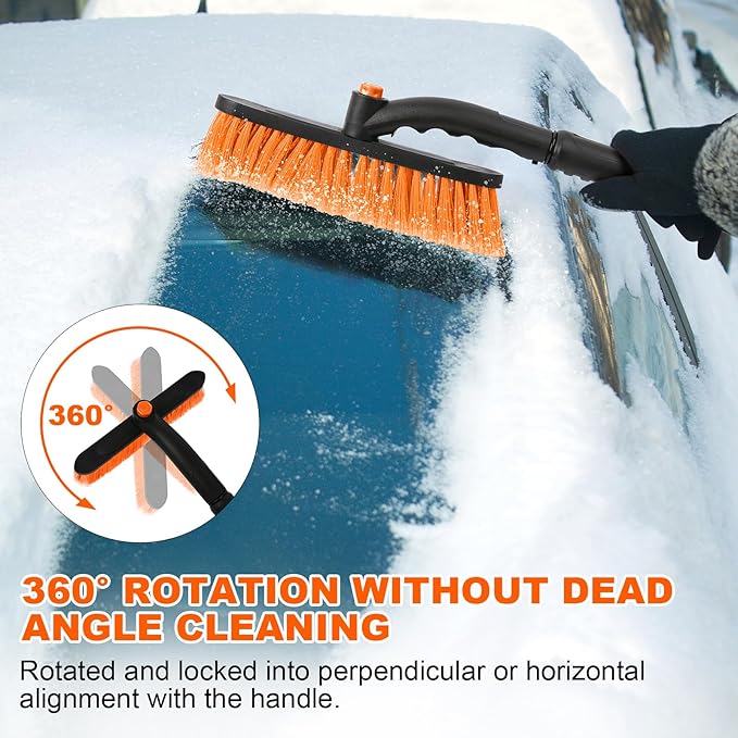 2 Pack Ice Scrapers for Car Windshield, 2-in-1 Snow Scraper and Snow Brush for Car SUV Truck, Car Ice Windshield Scraper for Ice and Snow with 360° Pivoting Brush and Ergonomic Foam Grip Orange