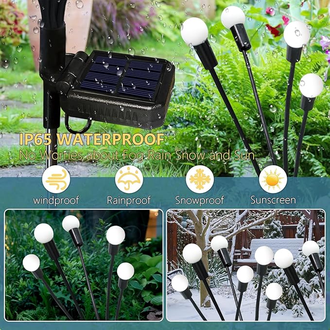 Kohlrabi Solar Garden Lights Outdoor, 10 Pack 80 LED Warm White Firefly Lights Waterproof, Sway by Wind, Solar Wind Swaying Light for Yard Patio Backyard Garden Flower Bed Pathway Decoration