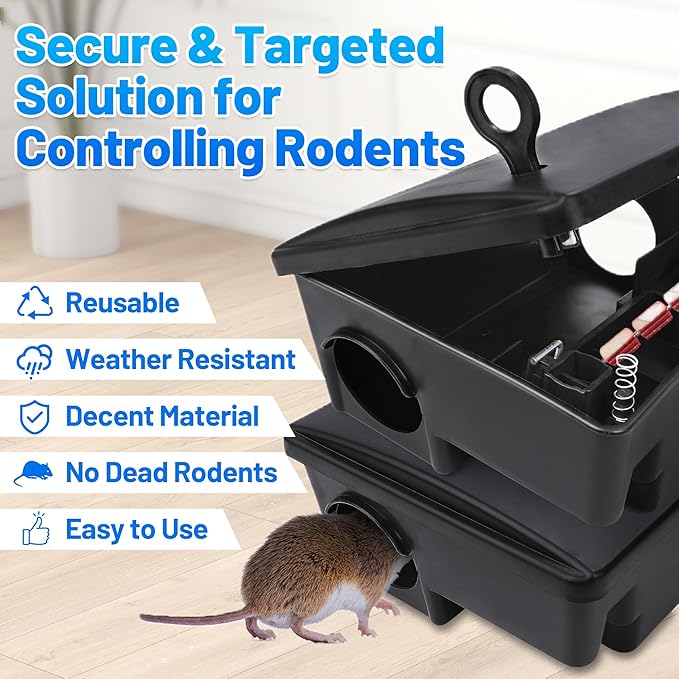 Rat Bait Stations with Keys, 12 Pack Large Humane Mouse Rodent Bait Stations Mouse Rodent Rat Trap Outdoor Indoor, Heavy Duty Reusable Mice Bait Station Boxes for Outdise, Pets & Kids Safe
