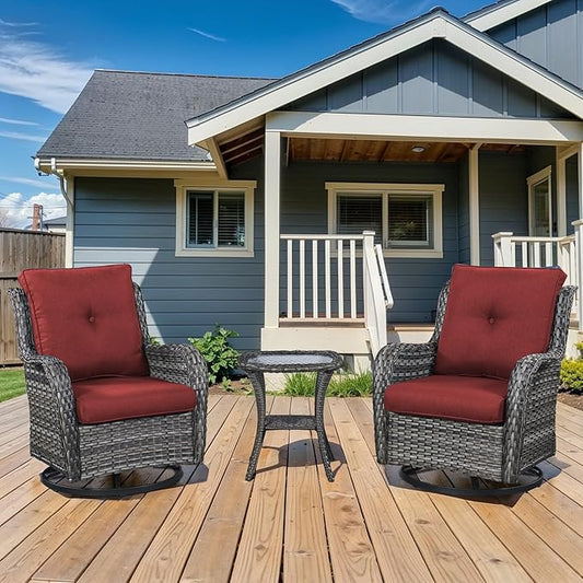 Patio Wicker Chairs Swivel Rocker,3 Pieces Patio Furniture Set with 360 Degree Wicker Swivel Rocking Chairs and Side Table for Garden,Porch,Backyard