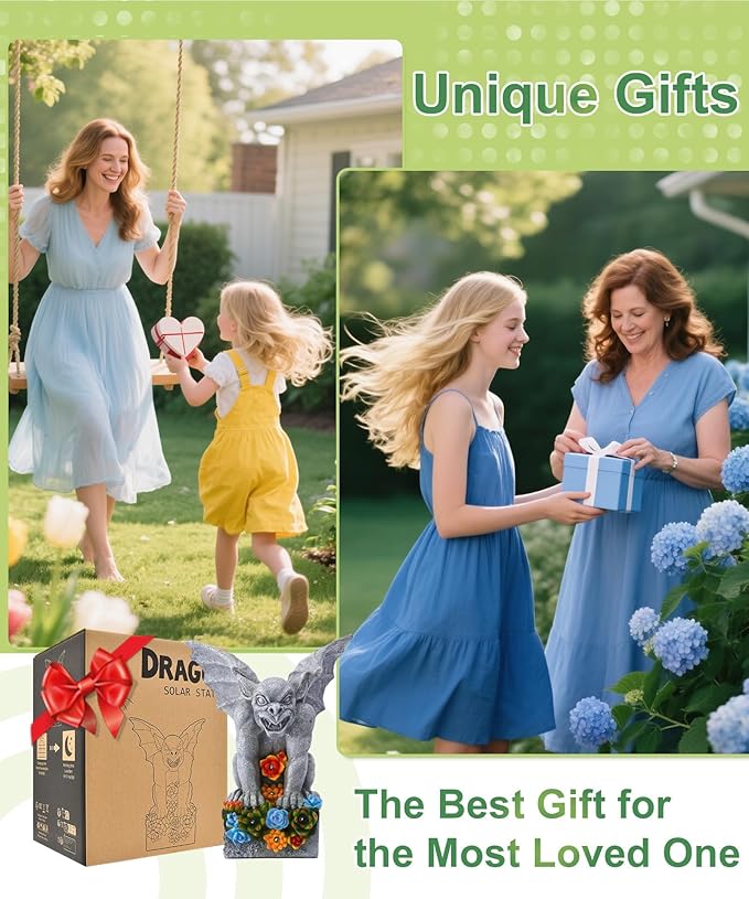 Gothic Gargoyle Garden Statues: Outdoor Sculptures with Succulent Lights Decor for Patio Lawn Yard Art - Gifts for Mom Grandma