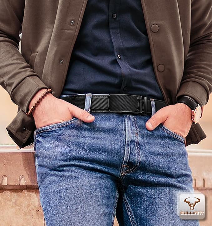 BULLIANT Men's Ratchet Belt 2 Pack-Click Leather Belt Adjustable for Men Gift 1 3/8-Cut for Perfect Fit