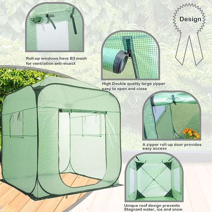Porayhut Pop Up Greenhouse Tent,Portable X-Large Walk-in Flower House ,Indoor Outdoor Gardening Plant Sunshine Room with PE Mesh Cloth Cover for Protecting Plant from Cold Frost & Birds