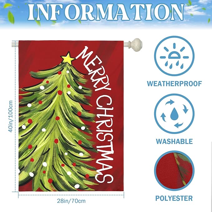 Merry Christma Garden Flag Xmas Tree Yard Flag Winter Wall Banners Red Green Trees Double Sided Vertical House Banner for Rustic Farmhouse Seasonal Outdoor Decoration 28 x 40 Inch