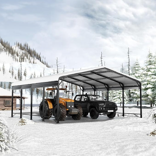 20x20 FT Metal Carport with Heavy Duty Carport Canopy, Car Port with Reinforced Base and Five Canopy Beams, Car Garage Shelter for Car, Boats and Truck