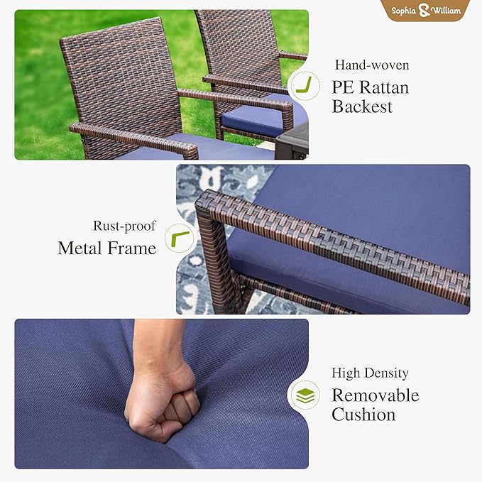 Sophia & William 9 Pieces Patio Dining Set for 8, 60" Large Square Patio Table and Rattan Chairs Set, All Weather Outdoor Dining Set, 8 People Metal Patio Table Set for Outside, Teak Color Tabletop