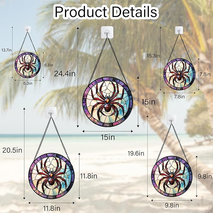 Stained Glass Window Hanging - Halloween Decorations Red Spider Goth Suncatcher for Doors Garden Indoor Funny Spooky Sun Catchers Gothic Decor Horror Gifts for Women Men Friend 7.8 in