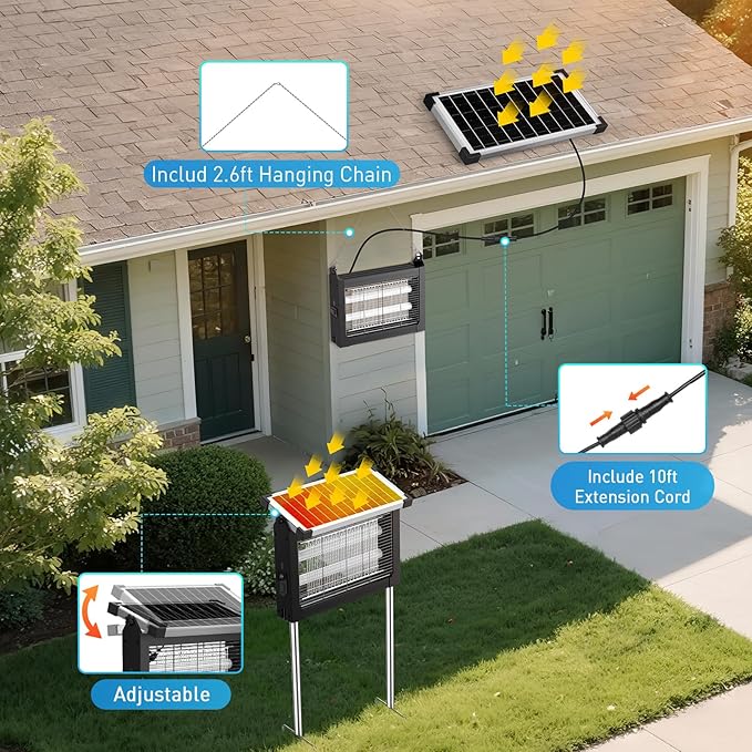 Solar Bug Zapper, 4500V IP66 Waterproof Outdoor Portable Rechargeable Electric Mosquito Killer for Camping, Patio, Garden Mosquito Zapper for Outdoor Use