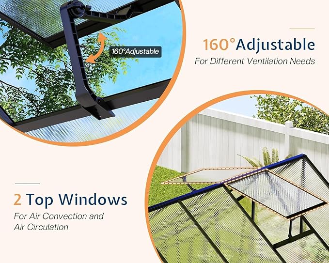 Jocisland 8x10x7 FT Polycarbonate Greenhouses for Outdoors, 2 Top-Opening Windows, 2 Swing Doors, Aluminum Walk-in Heavy Duty for Outdoor Use, Backyard Garden, Black