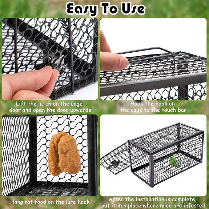 Qualirey 2 Pcs Humane Rat Trap Chipmunk Rodent Mouse Squirrel Trap 11 x 6 x 6 Inches Live Animal Mouse Voles Hamsters Live Cage Rat Cage for Mice Easy to Catch and Release, Black
