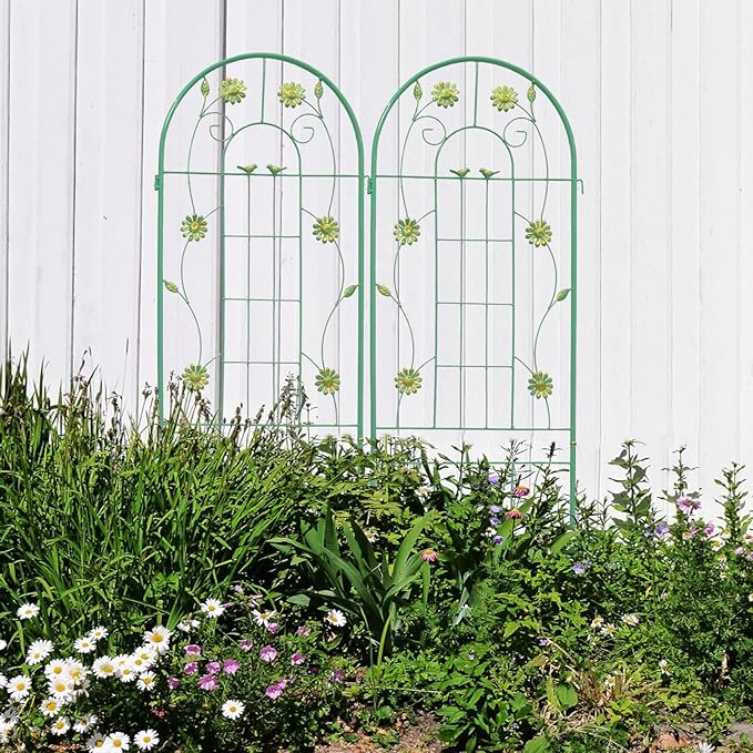 2 Pack Metal Garden Trellis 71" H Garden Fence Rustproof Trellis for Climbing Plants Support Roses Flower Outdoor Lawn, Green