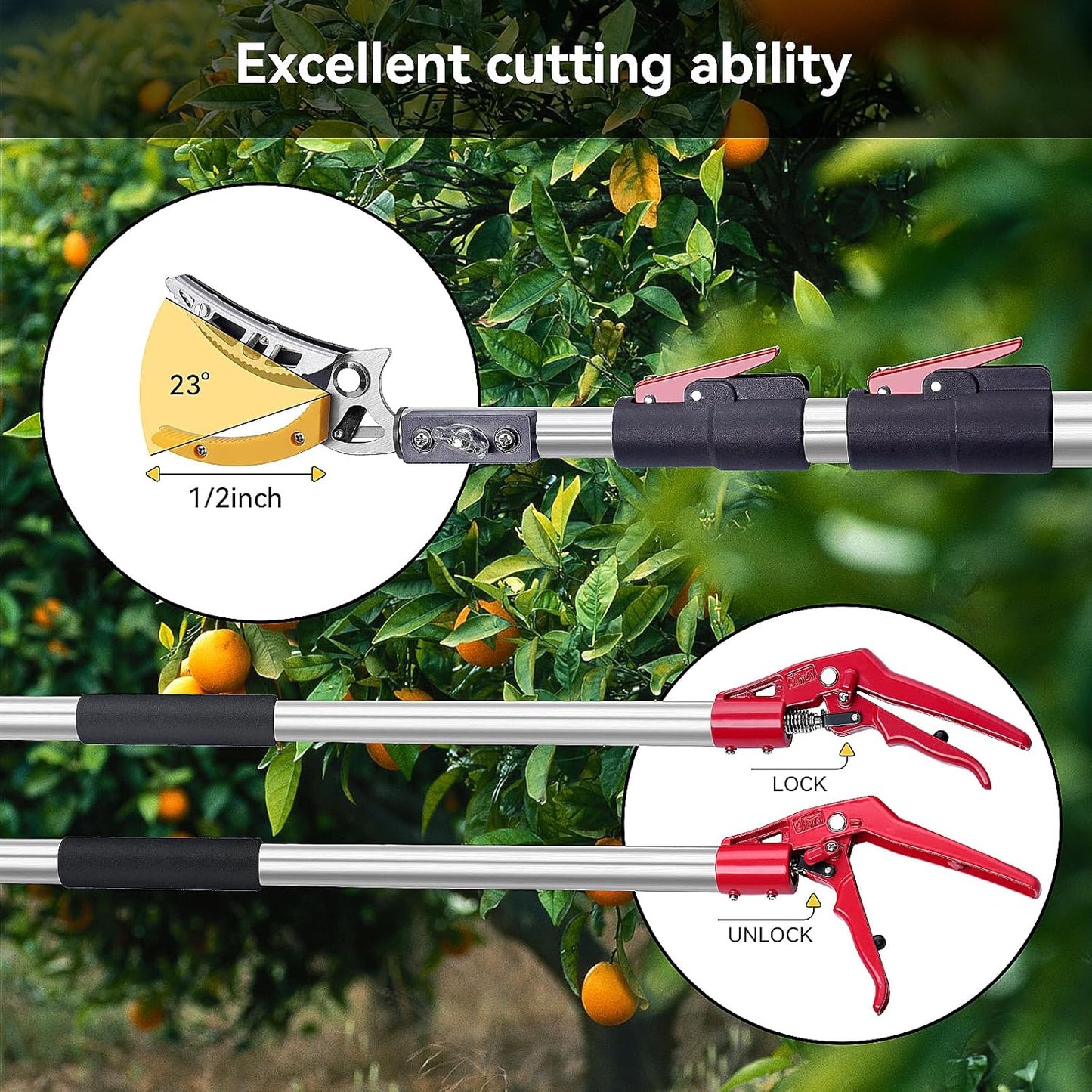 FLORA GUARD 4.6-10ft Extendable Tree Pruner，Cut and Hold Pruning Trimmer - Long Reach Pole Saw, Telescoping Fruit Picker, Branches Bypass Lopper - Lightweight Tree Trimmers Long Handle Pruner