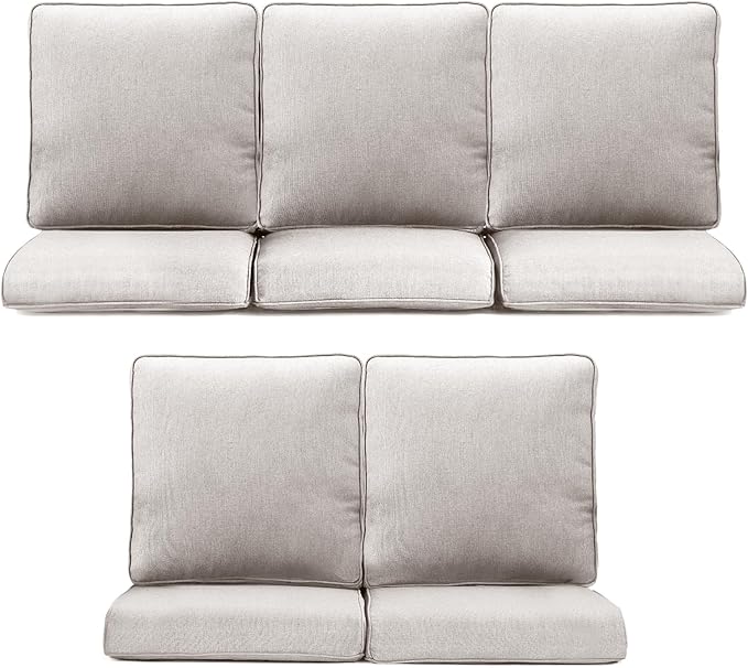 Patio Chair Cushions 5 Packs - Outside 22x24 High Back Water-Resistant Cushion with Zipper Cover for Outdoor Glider Rocking Chairs Loveseat 3-seat Couch Sofa – Beige/Regular