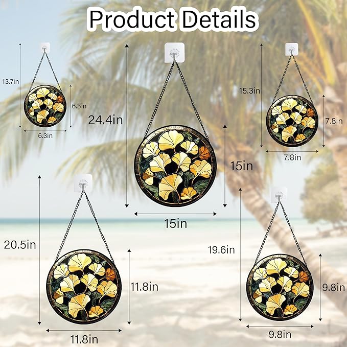 Stained Glass Window Hanging - Ginkgo Leaf Suncatcher for Doors Garden Patio Retro Fall Decor Sun Catchers Christmas Mother's Day Birthday Gifts for Women Men Mom Nana Friend 11.8 in