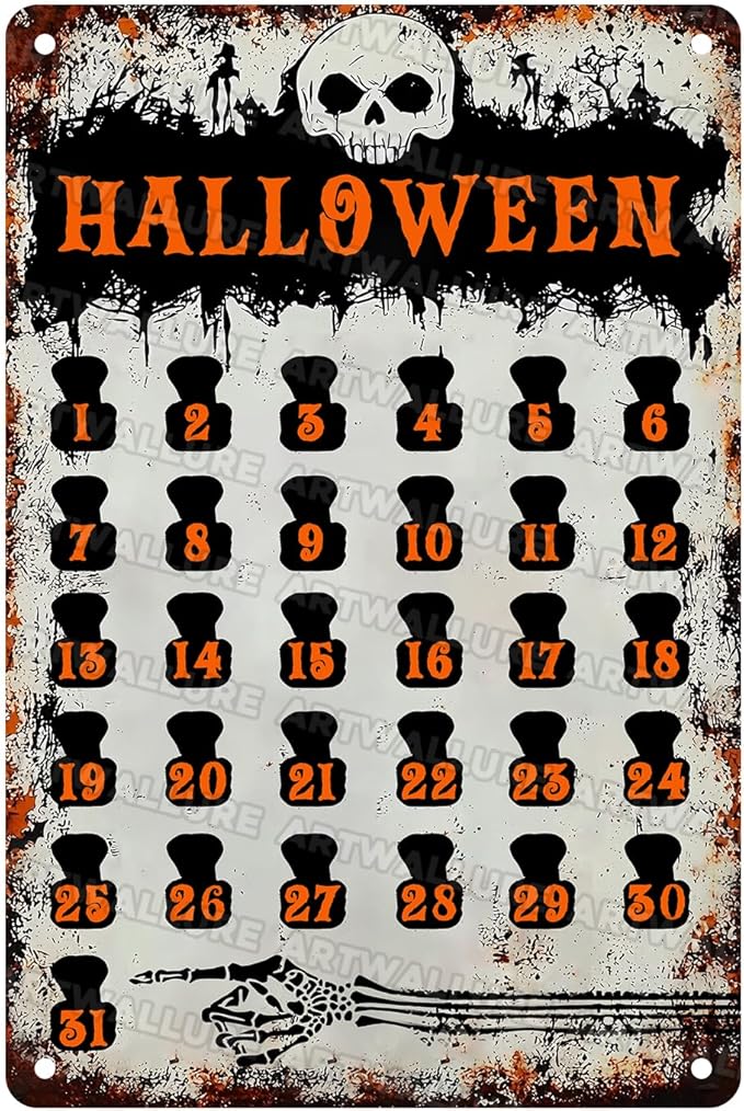 Halloween Countdown Vintage Sign Halloween Skull Metal Tin Sign for Home Bar Kitchen Hotel Dining Room Coffee 8x12inch