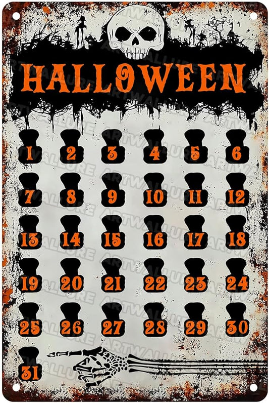 Halloween Countdown Vintage Sign Halloween Skull Metal Tin Sign for Home Bar Kitchen Hotel Dining Room Coffee 8x12inch