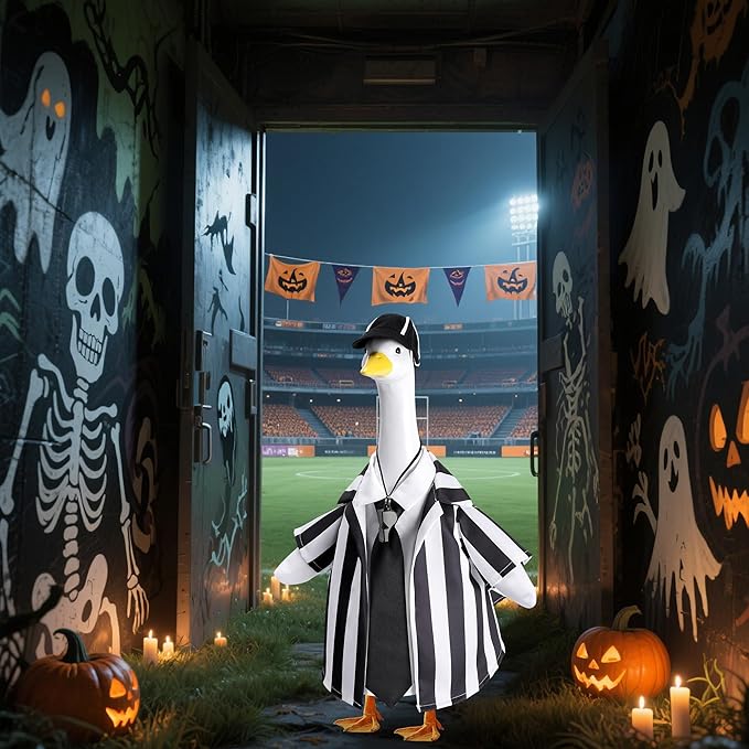 Watayo 4 Pcs/Set Referee Porch Goose Outfits, Lawn Goose Statue Referees Costume, Garden Goose Clothes Referee Shirt Hat Tie and Whistle for 23" Statue Halloween Sports Season Outdoor Patio Yard Decor