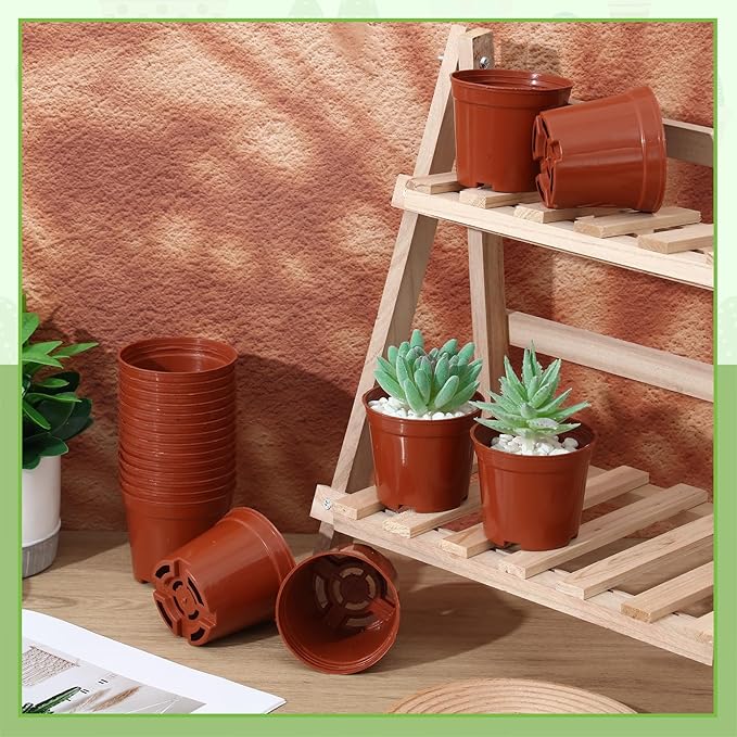 Yaomiao 200 Pcs 3 Inch Red Mini Plastic Plant Pot Nursery Seedling Pots Seed Starter with Drainage Holes for Indoor Outdoor Garden Succulent Plants Cuttings Transplanting