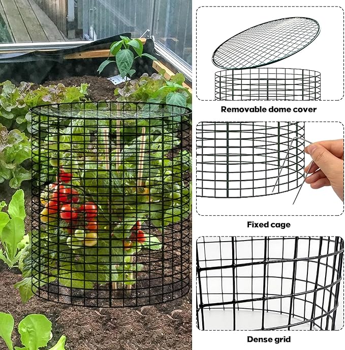 6 Sets of 24'' x 12'' Garden Plant Protectors from Animals with Detachable Covers, Metal Plant Cage Chicken Wire Cloche with Ground Stakes and Nylon Tie, Wire Plant Cage to Keeping Bunny Animals Out
