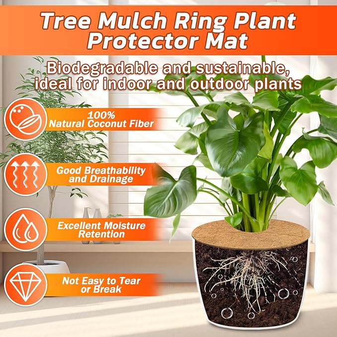 Legigo 4pcs Coconut Fiber Mulch Ring Tree Plant Protector Mat, 30 Inch Natural Coco Coir Tree Protection Ring Plant Pot Soil Cover, Tree Rings Disc Plant Cover for Indoor Outdoor Plants,Landscaping