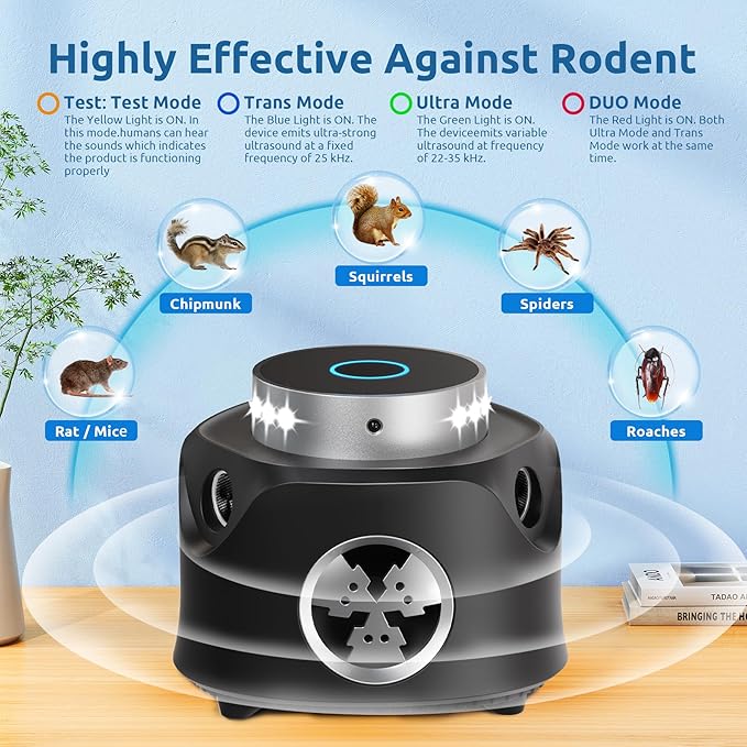 X-PEST Upgraded Ultrasonic Rodent Repellent Indoor, Remote Controlled Mouse Repellent with Ultrasonic& PIR& Strobe Light, 3-in-1 Powerful Ultrasonic Pest Repeller for Rodent/Mouse/Squirrel/Roach