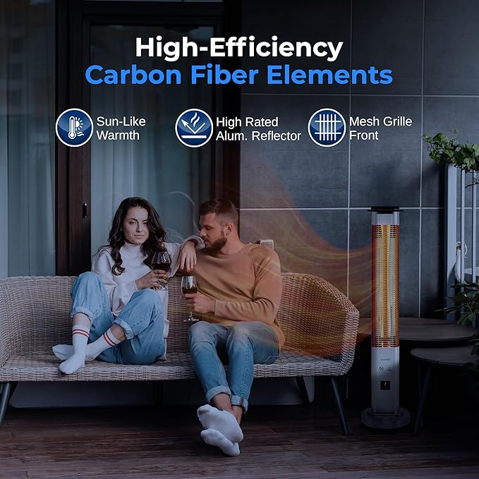 SereneLife Outdoor Electric Patio Heater - 900W Infrared Heater with Remote, Aluminum Reflector, Waterproof Design, IP65 Approved, Quiet Operation, Standing Porch Heater for Patio & Backyard