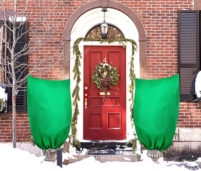 3 Pack Winter Plant Covers Freeze Protection, 19.6" x 39.3" Frost Blankets for Outdoor Plants with Drawstring, Tree Covers Bags Shrub Covers for Winter Cold Weather, Rose Bush Cover for Winter
