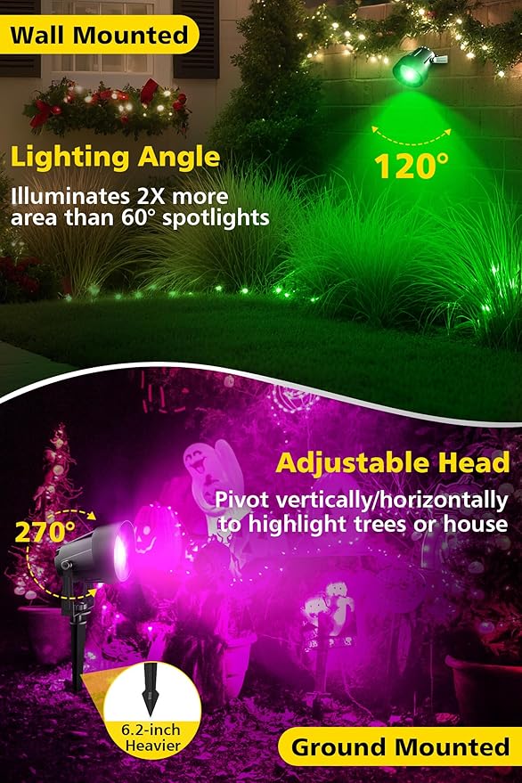 T-SUN Smart Color Changing Landscape Lights, RGBW Halloween Spotlights Outdoor with App & Remote, Music Sync, DIY Scenes, Timing, Dimmable Waterproof Spot light for Yard Garden Tree Decoration, 6 Pack
