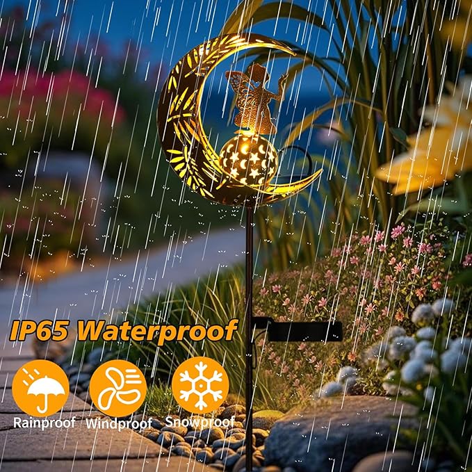 ZKLiLi Garden Solar Lights Pathway Stake Lights Moon Fairy with Angel Decor, Gardening Birthday Gift for Mom Grandma Friends, Outdoor Decor Light Waterproof for Walkway, Yard, Patio(Moon Fairy)