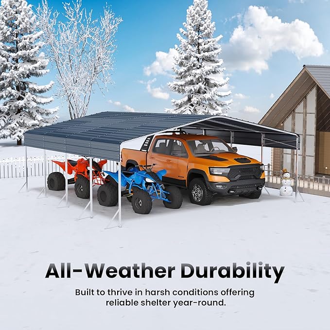 20x20 Carport, Heavy Duty Metal Car Port, All-Weather Protection, Easy Assembly for Cars, Trucks, Boats, Tractors, and Outdoor Storage, Grey