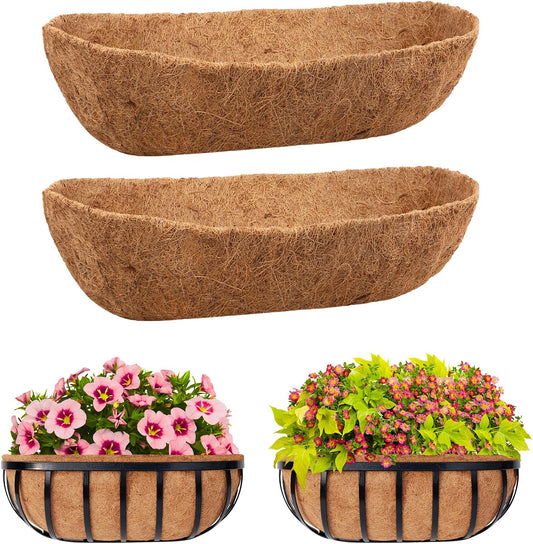Riare 2 Pack 30 Inch Trough Coco Coir Liners for Planters, Pre-Formed Coconut Coir Replacement Liner Natural Coco Fiber Window Box Liners for Wall Planter, Window Basket Deck Railing Planter