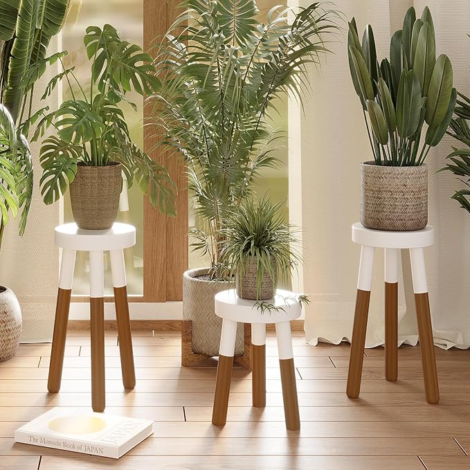 9" Rubber Wood Plant Stool, Wood Accent Stool, Reverse Dipped (16" Tall)