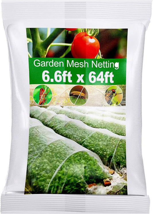 Wohohoho Garden Insect Mesh Netting 6.6ft x 64ft (2m x 20m), 1mm Ultra Fine Plant Covers for Garden Protection. Mosquito Net Pest Barrier for Vegetables Fruits Greenhouse Row Cover Raised Bed Barrier