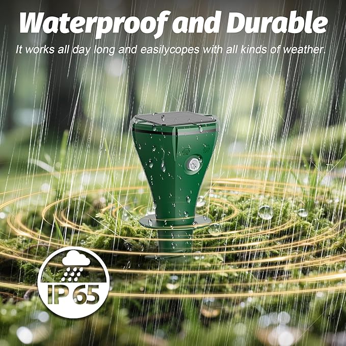 Mole Repeller for Lawns，Solar Powered Vole Repellent Ultrasonic Pest Control Stake, Waterproof Sonic Pulse Deterrent for Gopher Vole Snake in Lawn, Garden & Yard