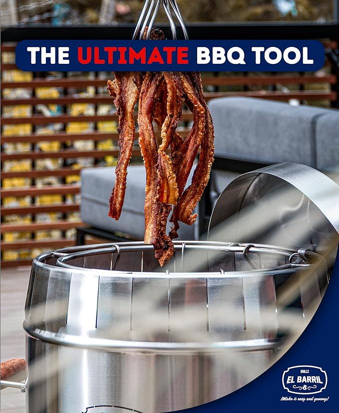 EL BARRIL 60lbs Premium Vertical Grill, Stainless Steel Barrel Charcoal Smoker, Extra Large Outdoor Smoker with Even Heat Distribution