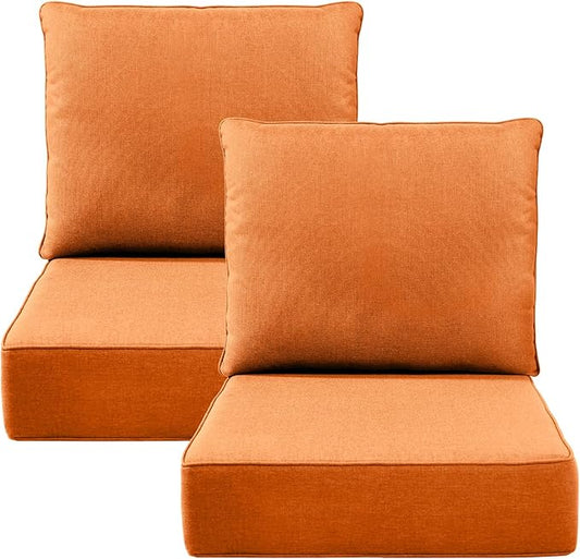 Luxury 6" Outdoor Cushions for Patio Furniture, 24x24x6 Thick Seat Cushion Set of 2, Fade Resistant Couch Chair Replacement Cushions High Density Deep Wicker Chair Cushion w/Removable Cover, Orange