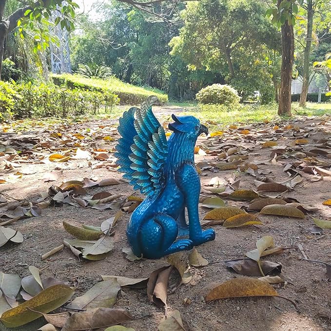 Decorative Metal Griffin Sculpture- Mythical Galen Griffin Statue, Animal Yard Art, Outdoor Decorative Figurine