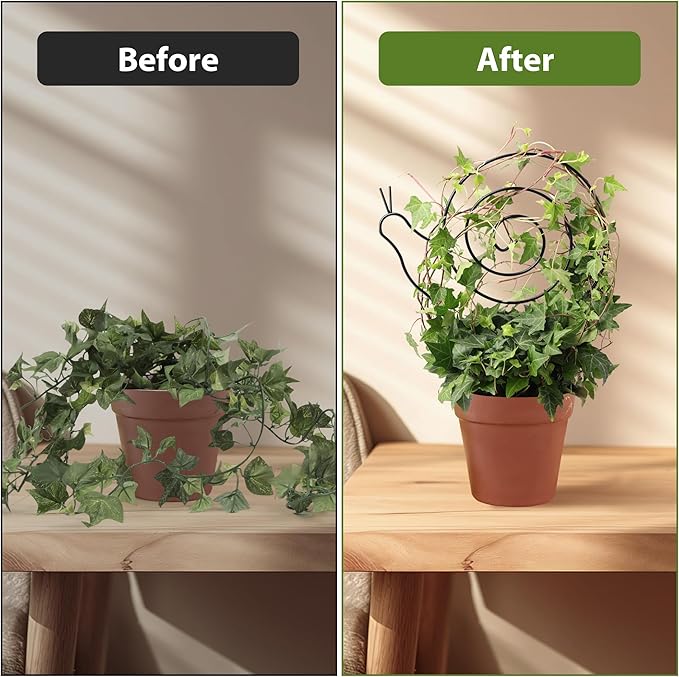 2 Pack Plant Trellis Indoor, 11" W x 13" H Small Trellis for Potted Plants, Decorative Trellis for Climbing Plants Indoor, Ideal for Vines on Tabletops, Balconies, Gardens and Lawns, Snail-Shaped