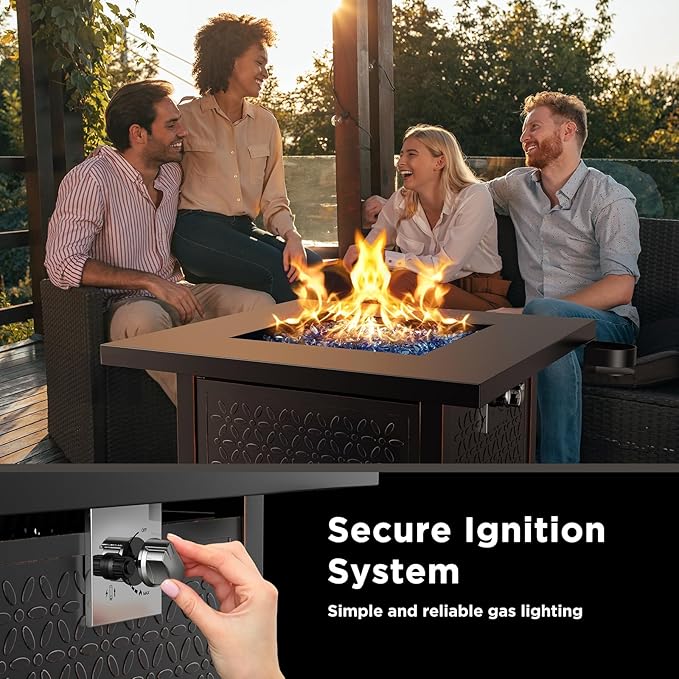 Ciays 28" Propane Fire Pit Table with 50,000 BTU Output, Outdoor Gas Fire Pit Table CSA-Certified for Outside Patio with Glass Rocks and Removable Lid, Add Warmth and Ambience to Parties, Garden