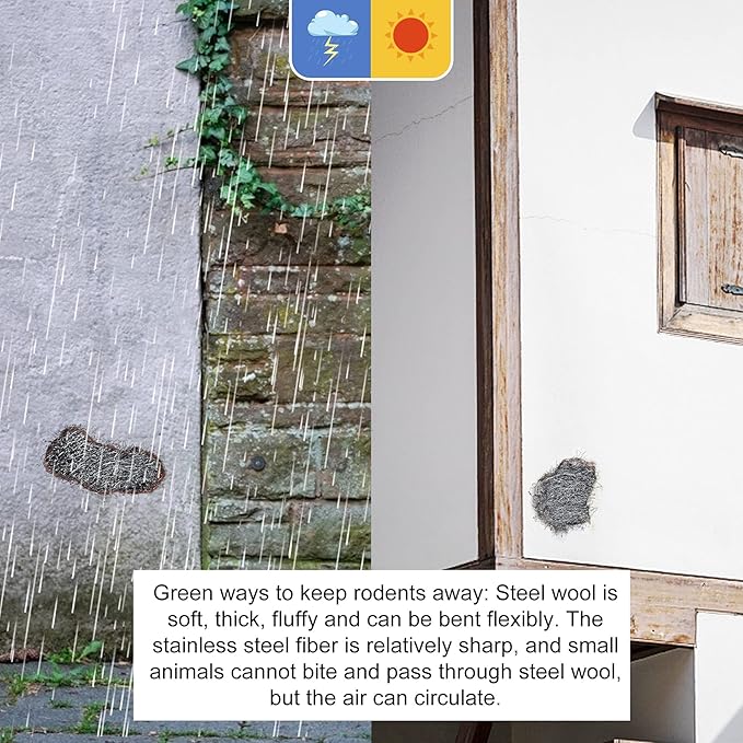 Steel Wool Mice Control 4'' * 42' Total Rodent Control Fill Fabric, Steel Wool Pads Mouse Blocker, Hole Filler Keep Mice Away from Holes Wall Cracks Gaps(4 Rolls)