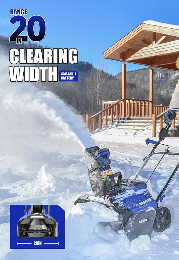 WILD BADGER POWER Cordless Snow Blower 40V 20" Electric, Brushless Battery Powered with LED Single Stage for Wet Snow and Heavy Snow, Blue