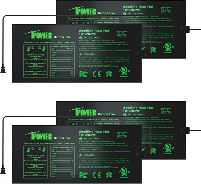 iPower 4 Pack 10" x 20.75" Seeding Heat Mat Upgraded Carbon Film Indoor Warm Hydroponic Plant Germination Starting Pad Durable Waterproof, Black