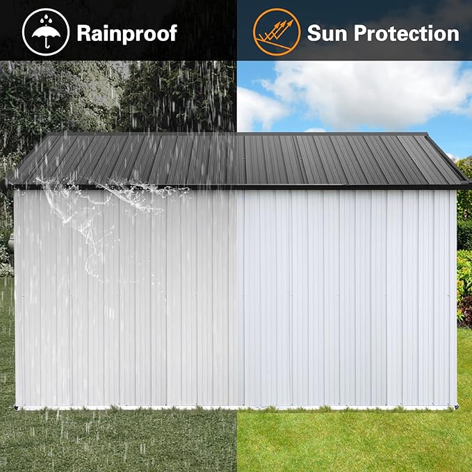 10x12 FT Metal Outdoor Storage Shed & Double Hinged Large Door - Heavy-Duty Shed with Floor, Lockable & Ventilation - Rainproof Windproof Large Utility Garden Shed for Backyard Patio Lawn