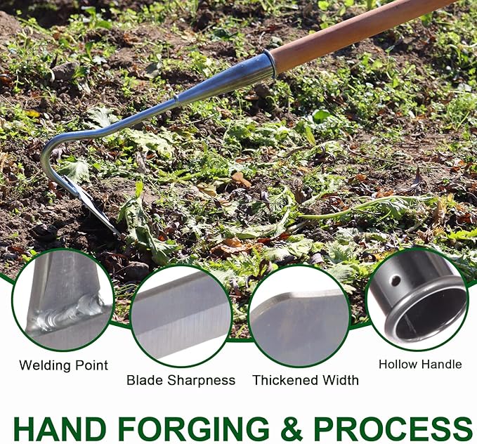 Garden Hoe, Weeding Tool, Full Stainless Steel Hollow Hoe, Heavy Duty,Sharp Hardened Hand Hoe for Gardening, Backyard Weeding, Loosening, Farm Planting