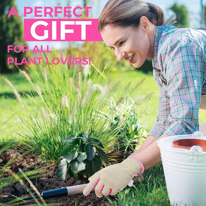 HANDLANDY Gardening Gloves for Women, Breathable Ladies Leather Garden Yard Gloves Best Gift for Gardeners