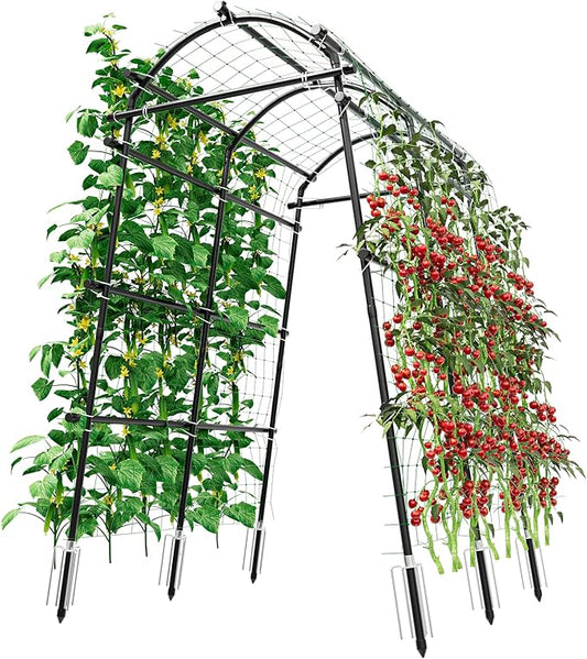 Garden Arch Trellis 88.58" Extra Tall for Climbing Plants Outdoor, Steel Stainless Arched Arbors Tunnel Trellis with Netting, Metal Cable Ties for Cucumber Tomato Pea Vines Fruit