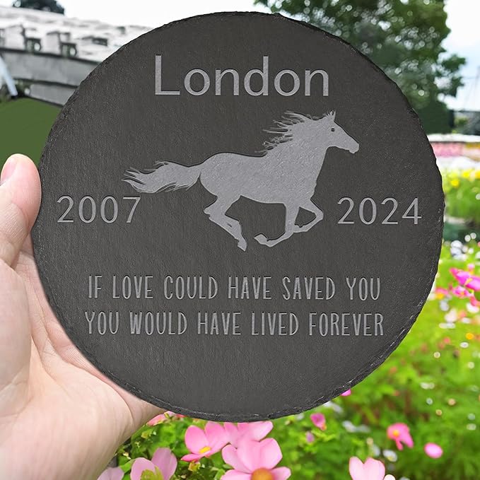 Horse Memorial Stone Horse Garden Statue - Horse Memorial Gifts - Horse Tombstone - Horse Loss Gift - Loss of Pet Horse - Round